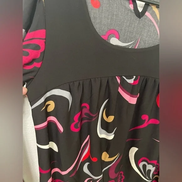 INC International Concepts Paisley 3/4 Bell Sleeve Pink Black Blouse Size M P - Picture 4 of 8